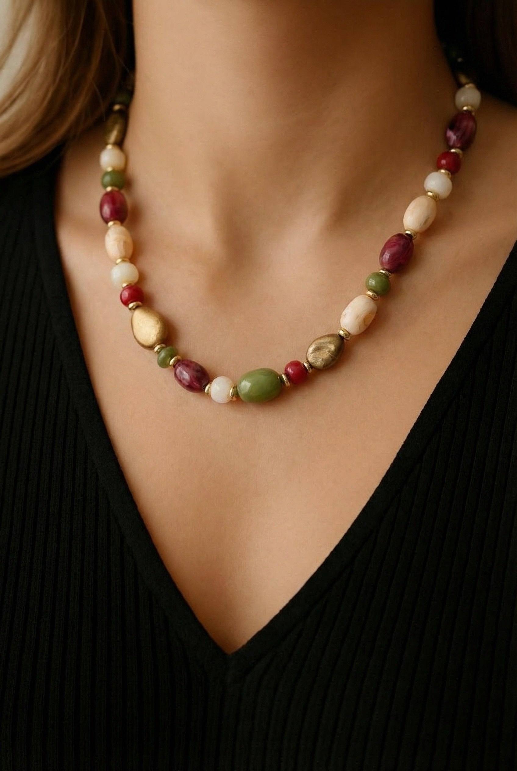 Collier Savanna – Rouge profond & olive