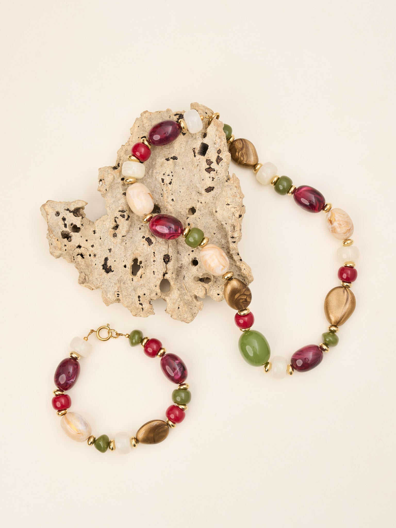 Bracelet Savanna – Rouge profond & olive