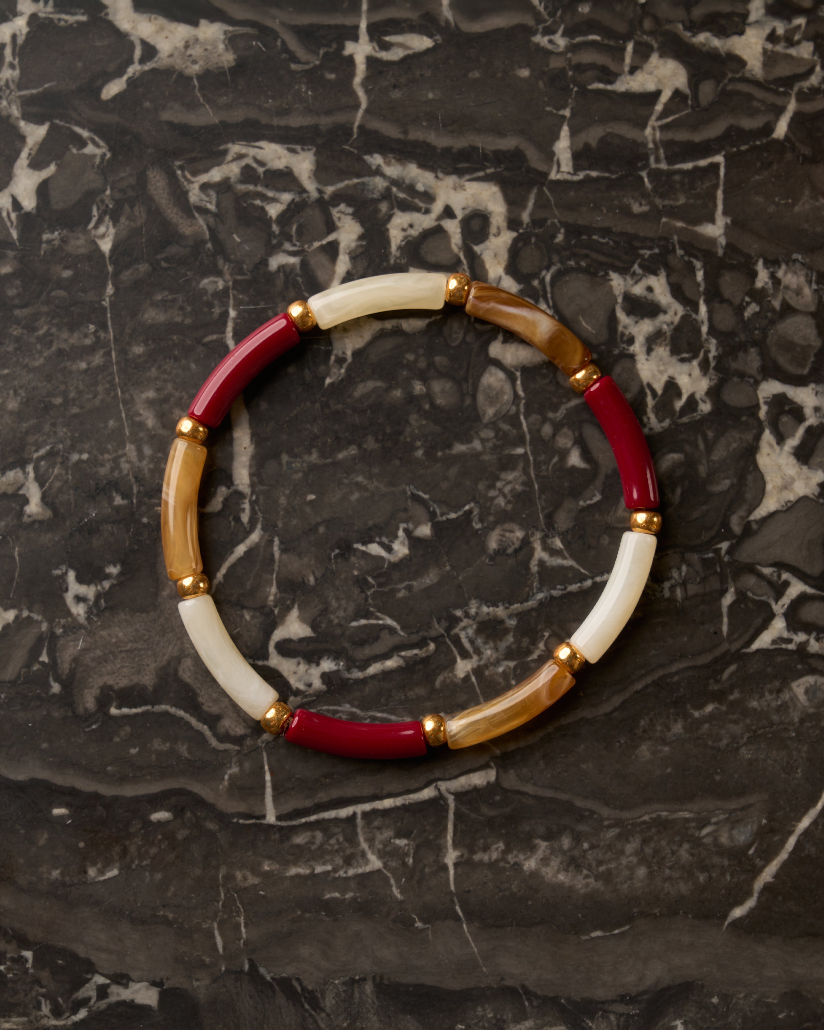 Bracelet Aello – Ivoire, bordeaux & caramel