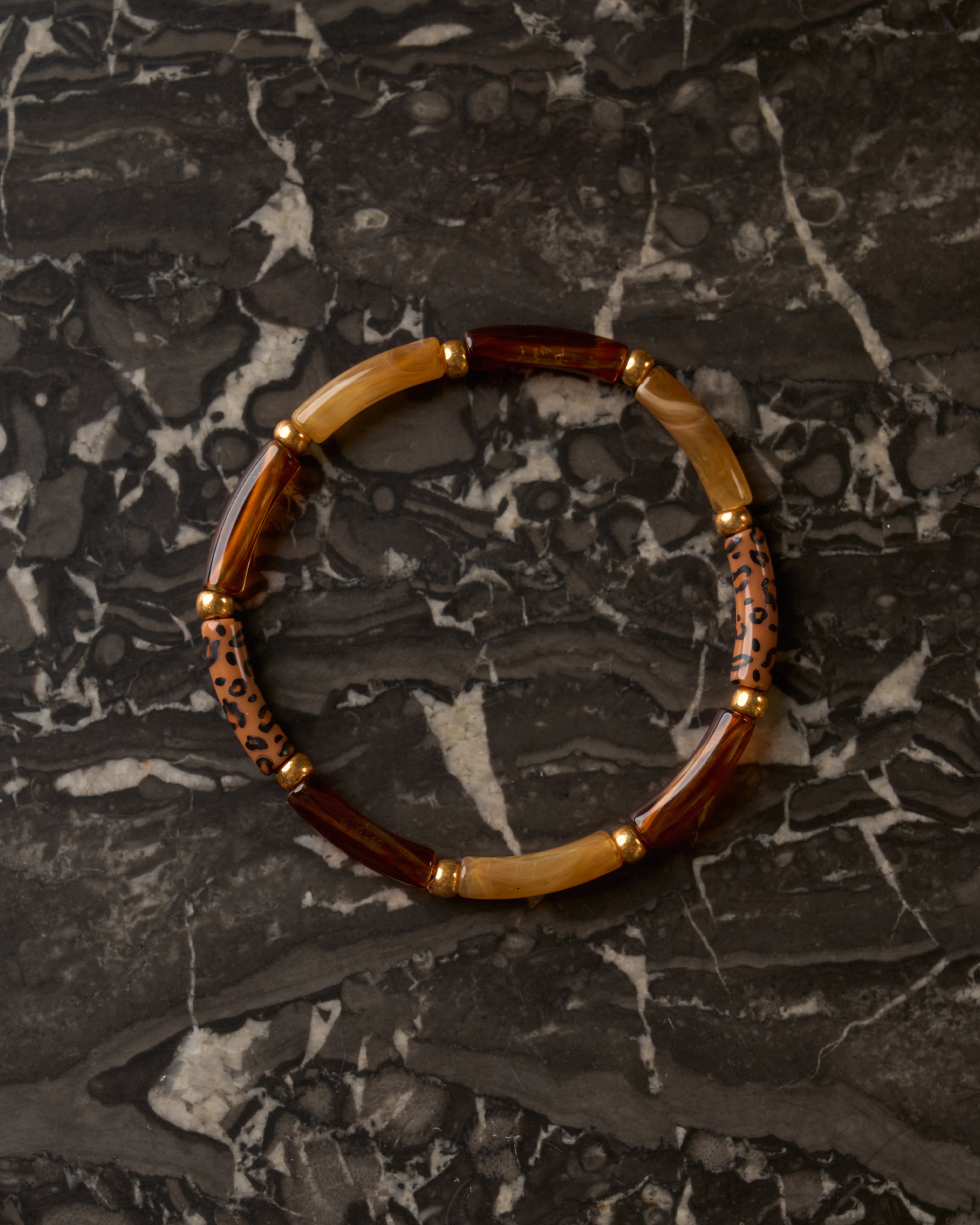 Bracelet Aello – Caramel, ambre & léopard beige