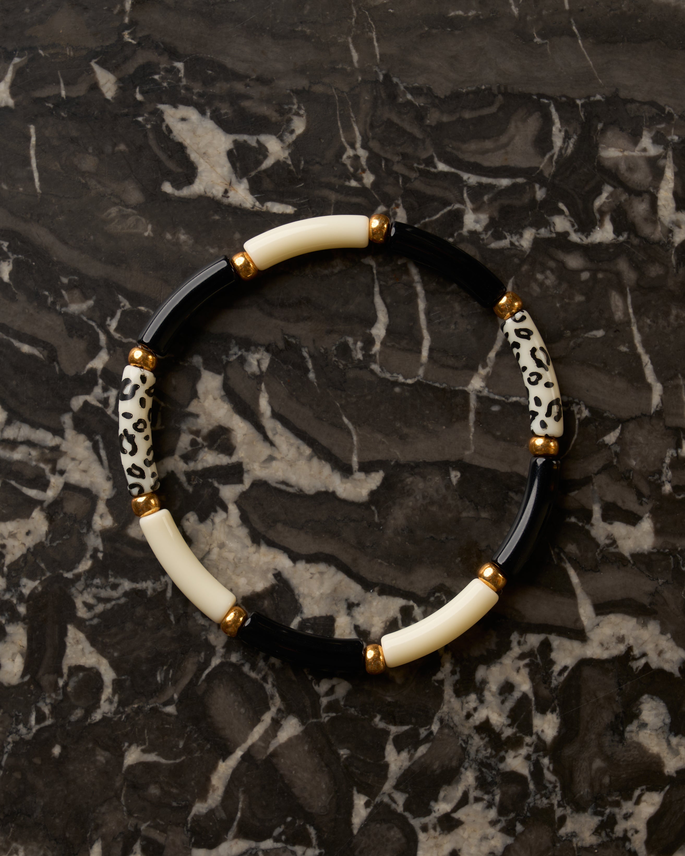 Bracelet Aello – Noir & ivoire léopard
