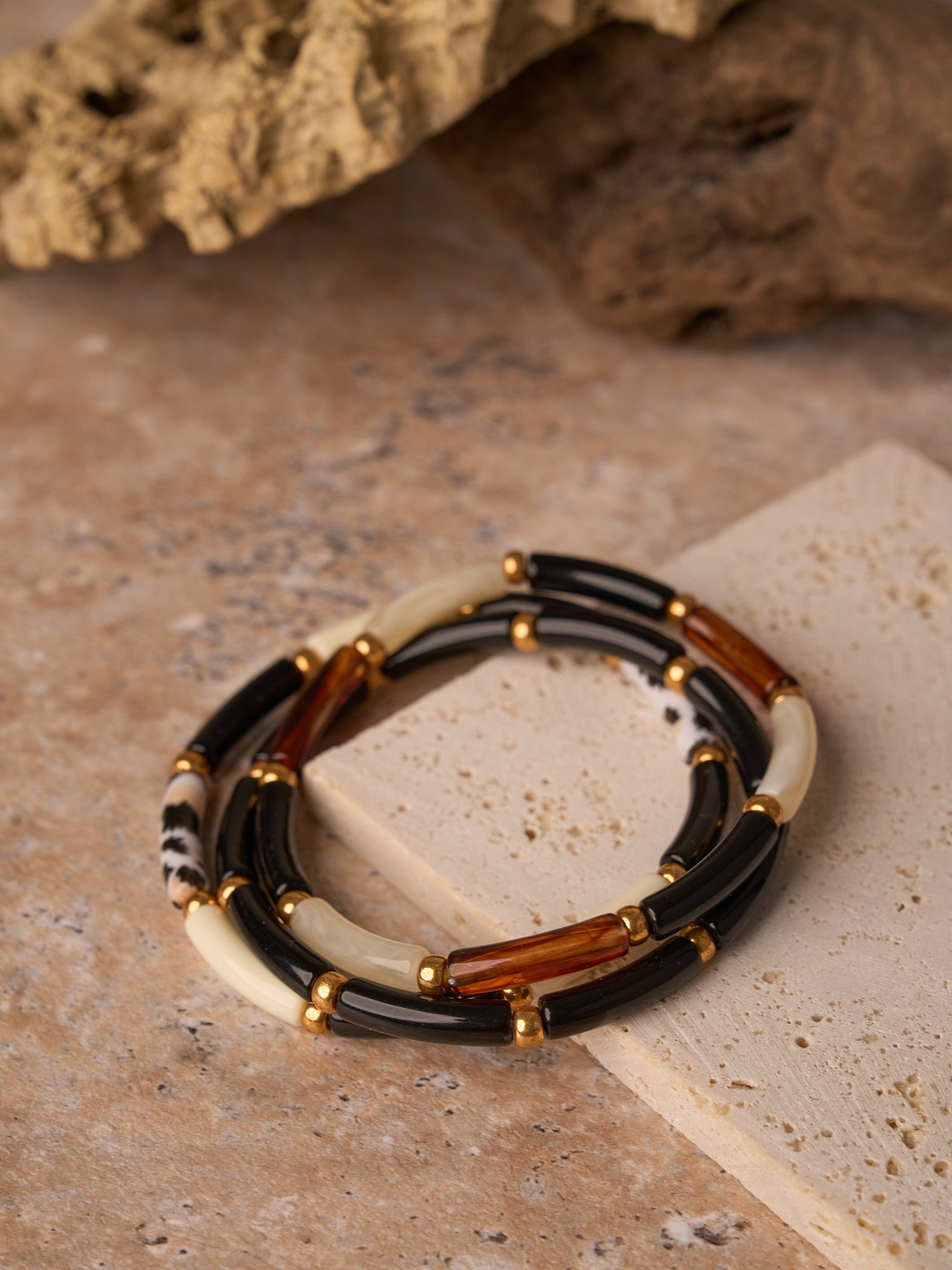 Bracelet Aello – Noir & ivoire tacheté